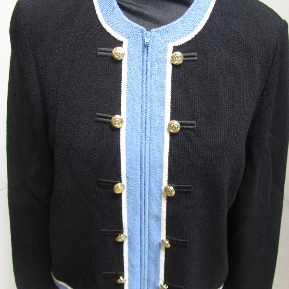 St John Marie Gray Zip Black Blue Santana Sweater